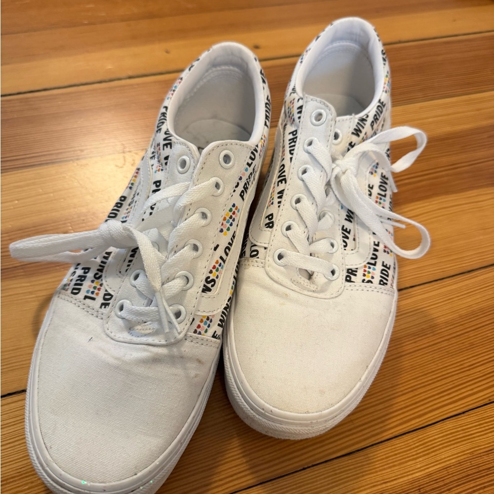 Vans White Sneakers with Pride design.